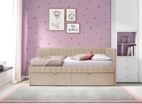 Угловая кровать Слайт Полоса 80х190 (универсальный угол). Велюр Тедди 304 