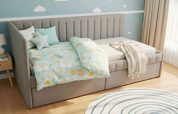 Угловая кровать Слайт Полоса 80х160 (правая). Велюр Тедди 313 