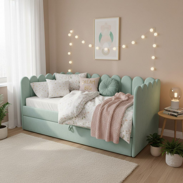 Мягкая кровать Элис Мята 90х190 с доп. спальным местом