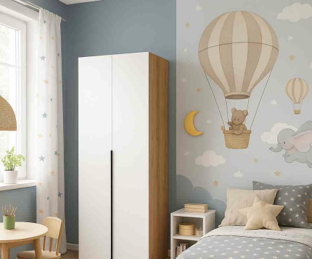 Шкаф 2-х дверный коллекции Брайт Золотистый (внутри штанга + полки) от Династия Kids