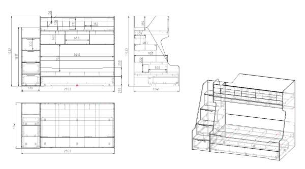 Кровать РУМ (правая/левая) 120х200 (дуб золотистый + белый)