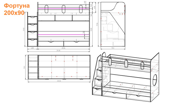 Кровать Фортуна (гаскон пайн + белый)  от Династия Kids