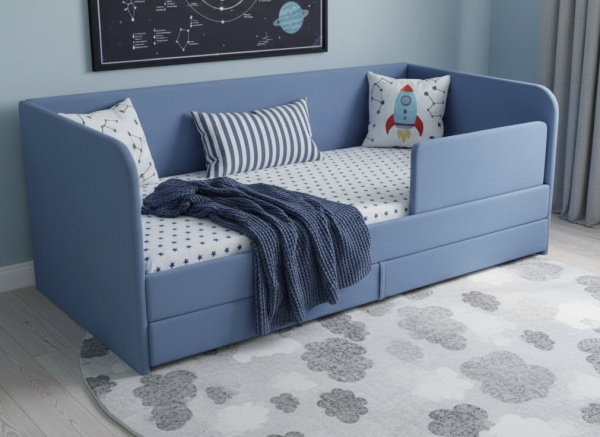 Мягкая кровать 200х90 Nepos (велюр Тедди 310 синий)