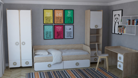 Кровать 190х90 коллекции Юниор 6.1 (дуб сонома+белый) от Династия Kids