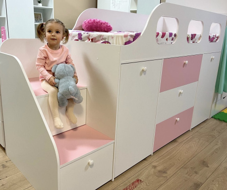 Кровать-чердак Хэппи 180х80 (айскрим+белый)  от Династия Kids