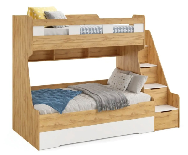 Кровать РУМ (корпус дуб золотистый + фасады белые) 120х200