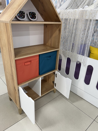 Стеллаж-Домик 7 (дуб золотистый+белый) от Династия Kids