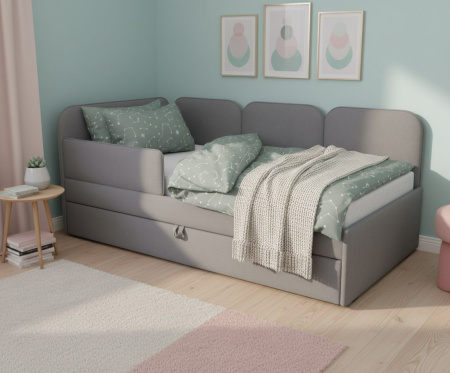 Мягкая угловая кровать Соната Беж 180х90 (универсальный угол)