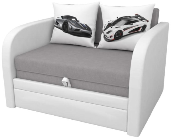 Диван выкатной Малыш Белый 1000 мм (подушки с принтом)