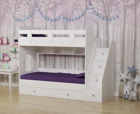 Двухъярусная кровать Фортуна-2 (правая) Цвет: белый 180х80 от Династия Kids