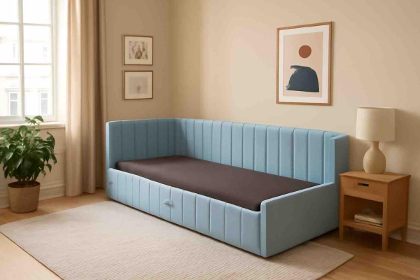 Угловая кровать Слайт Полоса 80х190 (правая/левая). Велюр Тедди