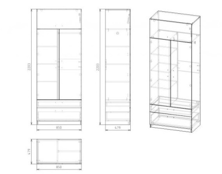 Приставка-стеллаж Твой Стиль + шкаф Твой Стиль (с принтом) глубина 479 мм от Династия Kids