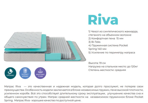 Матрас пружинный РИВА 200х90. Высота 19 см от Династия Kids