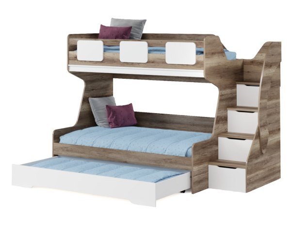Кровать 3-х ярусная МЕГА ПРЕМИУМ (дуб каньон+белый) 120х200