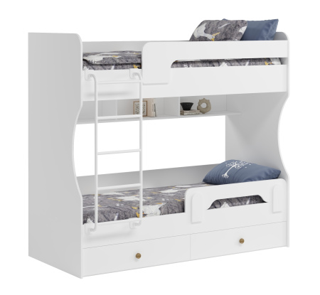 Кровать 2-х ярусная Омега (цвет белый + лестница белая) 190х80 от Династия Kids
