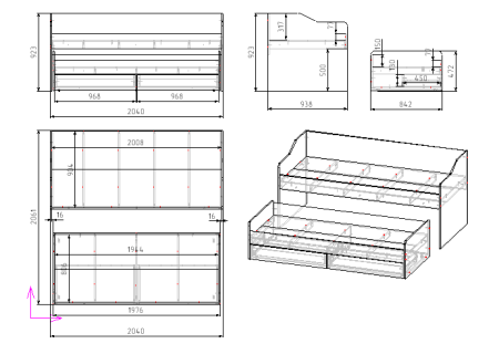 Двухъярусная выдвижная кровать Портал 200х90 + 190х80  от Династия Kids