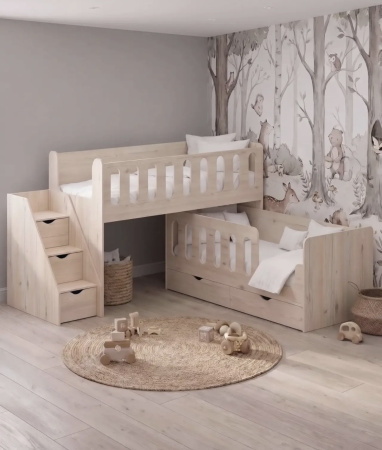 Кровать Близняшки 180х80 (гаскон пайн) + лестница-комод от Династия Kids
