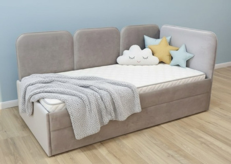 Мягкая угловая кровать Соната 80х160 Велюр голубой (универсальный угол)