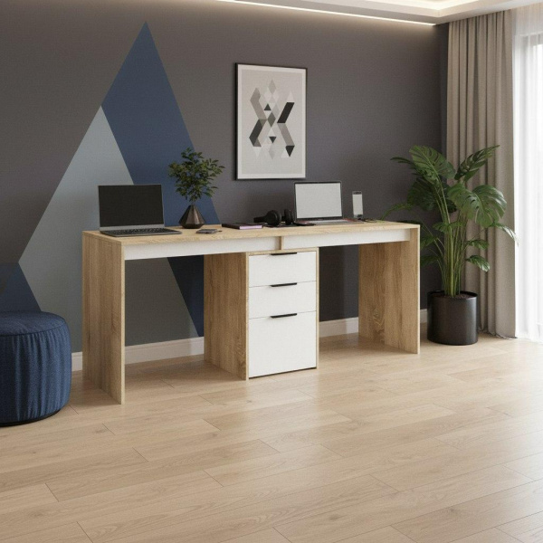 Стол для 2 детей Тандем 1800 мм (корпус дуб сонома + фасады белые)