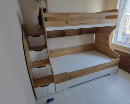 Кровать БИГ (дуб золотистый+белый) 200х90 от Династия Kids