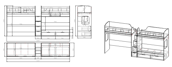 Кровать Квартет + кровать Дабл (цвет белый) 190х90