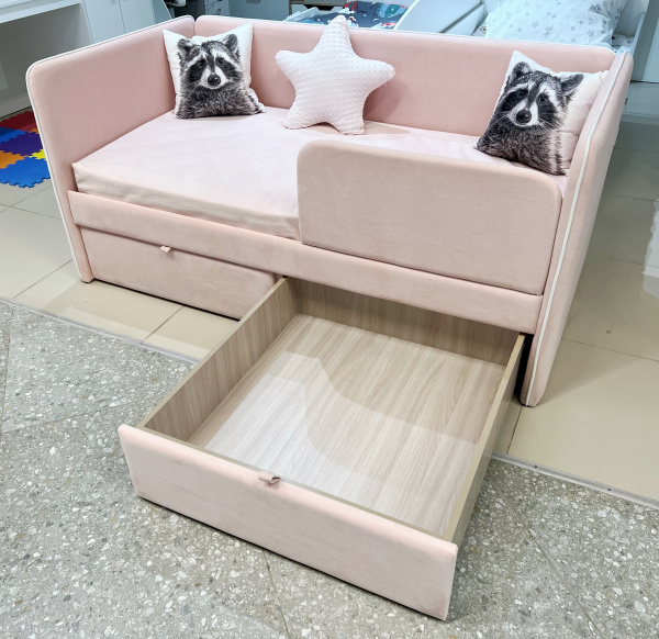 Мягкая кровать Эрмика 80х160 с ящиками. Велюр Тедди 324  от Династия Kids