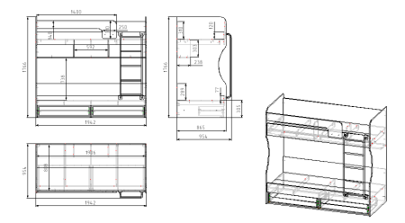 Кровать 2-х ярусная Омега (лестница черная) 190х80 от Династия Kids