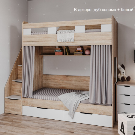 Двухъярусная кровать Твинс 190х90 (дуб сонома + белый) от Династия Kids