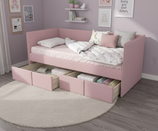 Кровать мягкая МОНО 90х200 с 2 ящиками (цвета разные)