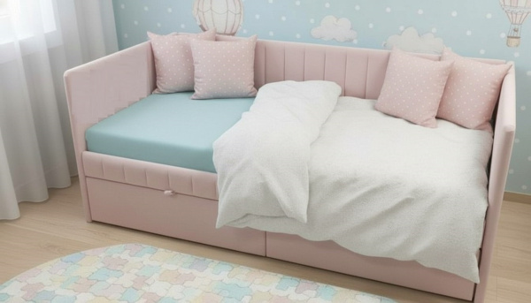 Кровать Слайт Полоса 80х190 (прямая спинка). Велюр Тедди 325