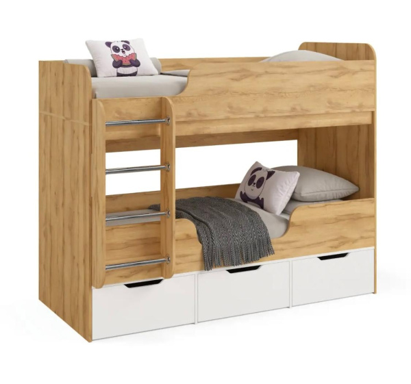 Кровать 2-х ярусная Малыши Двойняшки 180х80 (дуб золотистый + белый)