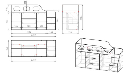 Кровать-чердак Хэппи 180х80  от Династия Kids