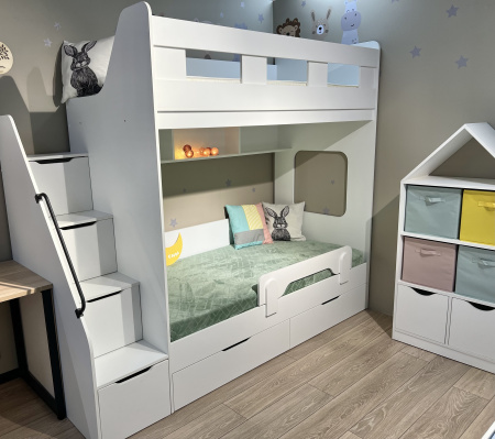 Двухъярусная кровать Твинс 190х90 (дуб сонома + белый) от Династия Kids