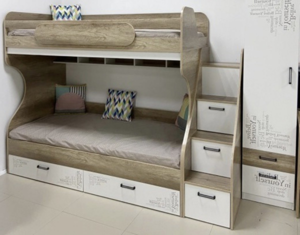 Двухъярусная кровать Твой Стиль (правая) Дуб каньон+белый 190х90 от Династия Kids