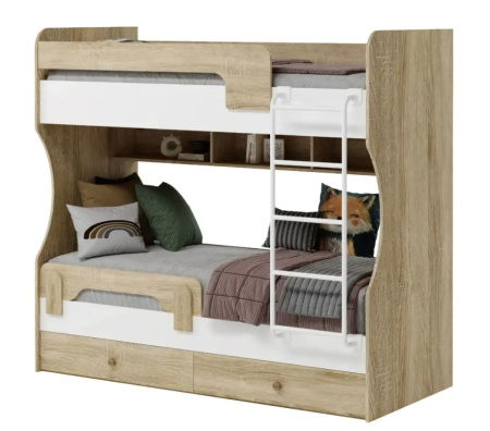 Кровать двухъярусная Омега (дуб золотистый + белый) 190х80 от Династия Kids