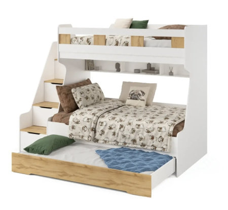 Кровать РУМ (корпус дуб золотистый + фасады белые) 120х200