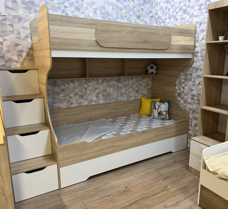 Кровать БИГ (дуб золотистый+белый) 200х90 от Династия Kids