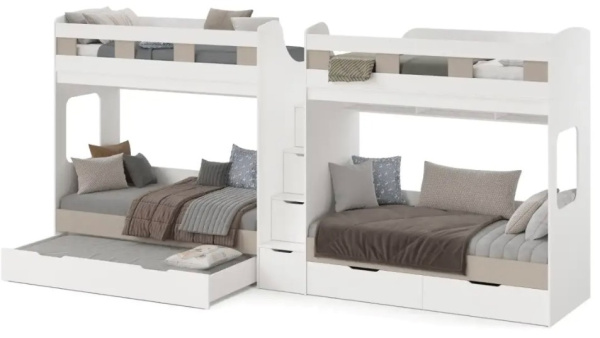 Кровать Квартет + кровать Дабл (велюр + белый) 190х90