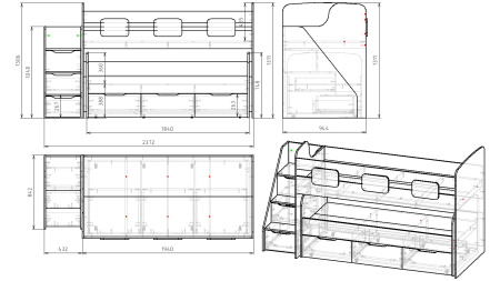 Двухъярусная кровать Городок (цвет белый). Правая/левая от Династия Kids