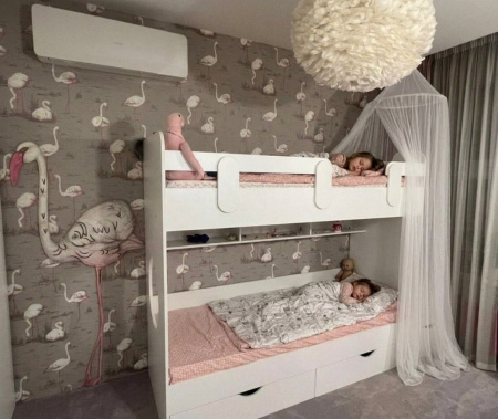 Кровать двухъярусная 180х80 Фортуна (корпус белый+фасады дуб золотистый)  от Династия Kids