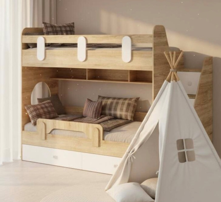 Кровать 2-х ярусная Фортуна-2 (дуб сонома + белый) 180х80 от Династия Kids