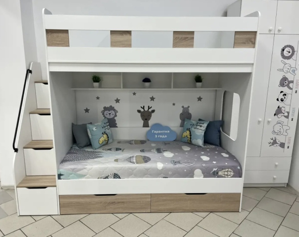 Двухъярусная кровать Твинс 190х90 (дуб каньон + белый) от Династия Kids