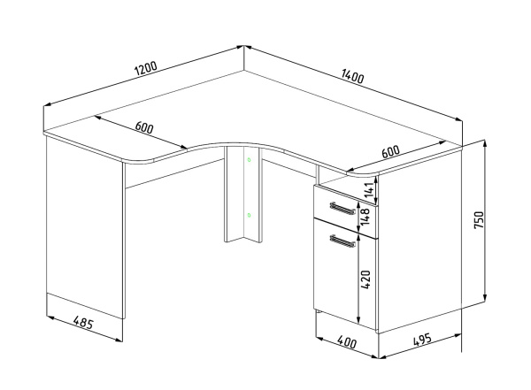Стол угловой Твой Стиль 1400 мм левый (распродажа)
