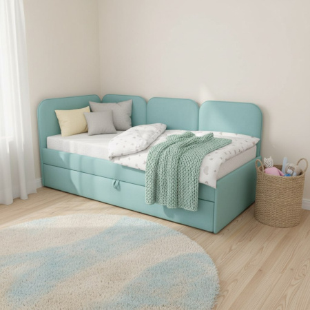 Мягкая угловая кровать Соната Беж 180х90 (универсальный угол)