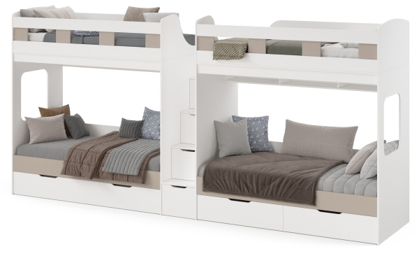 Кровать Квартет + кровать Дабл (велюр + белый) 190х90