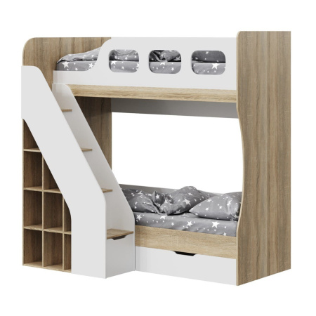 Кровать 2-х ярусная Умка-4 (дуб сонома+белый) 190х80  от Династия Kids