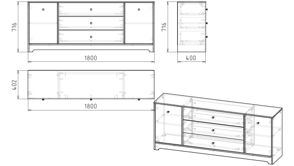 Тумба-комод Норд 2 (дуб каньон+белый) 1800 мм от Династия Kids