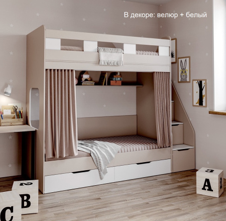 Двухъярусная кровать Твинс 190х90 (дуб сонома + белый) от Династия Kids
