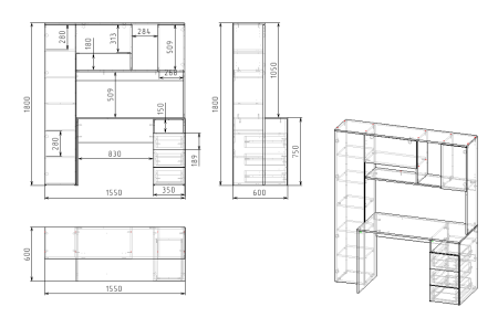 Стол Кабинет 1550 мм (корпус дуб сонома + фасады белые). Левый/правый