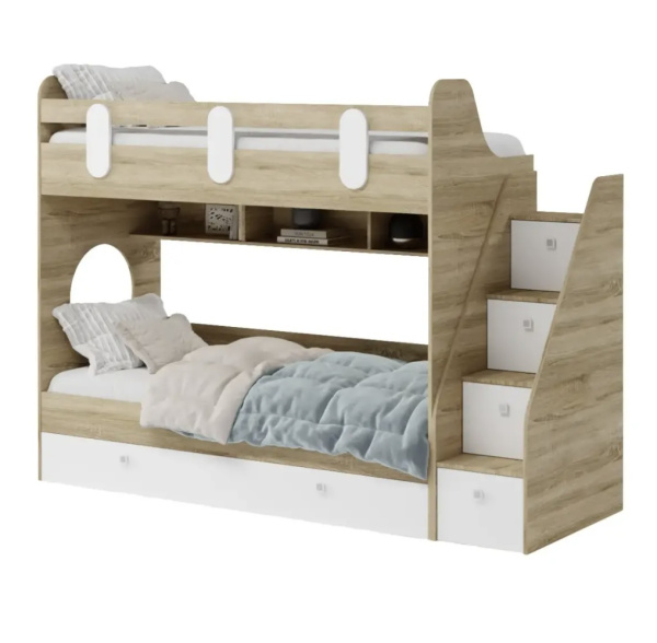 Кровать Фортуна-3 (корпус дуб сонома + фасады белые) 190х80 от Династия Kids